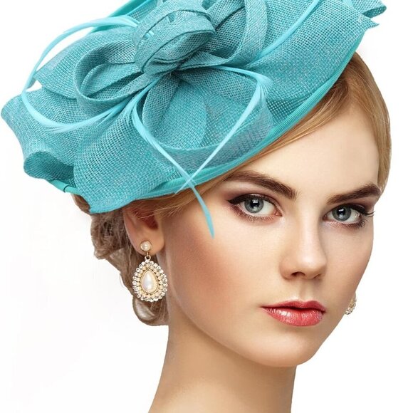 Accessories - Feather Tea Party Hat Women Elegant Derby Fascinator Hair Clip Wedding